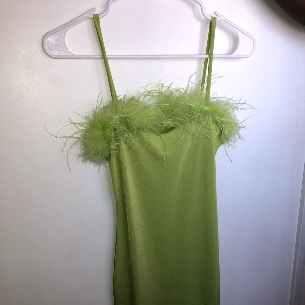Green feather dress